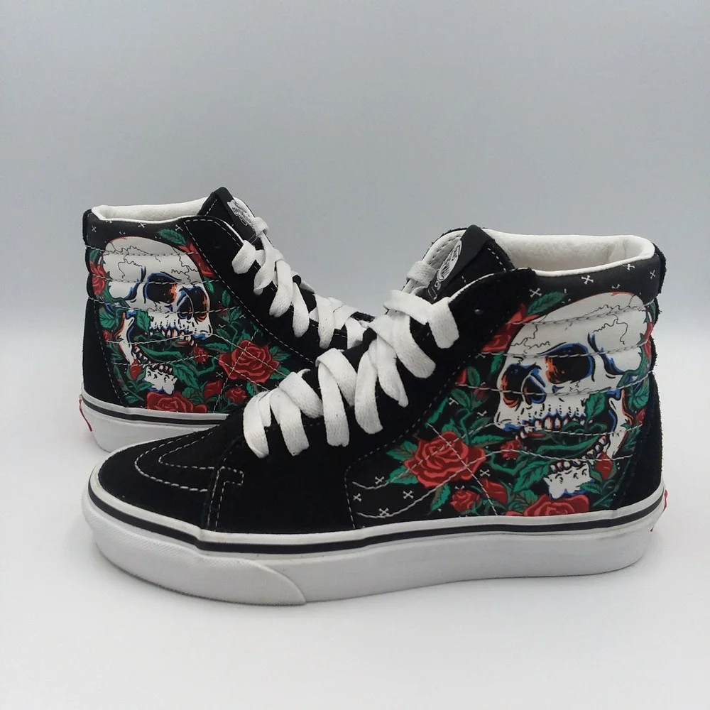 Vans Sk8-Hi Skull Rose Black High Top Sneakers Shoes US Women's 5 / Men's‎ 3.5